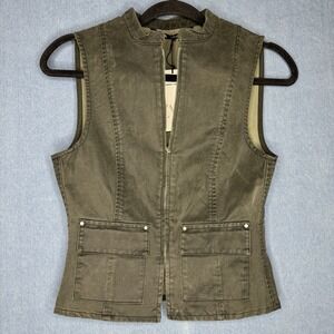 Zara Utility Vest Women's XS Green Pockets Military Tank Stretch Full Zip Layer